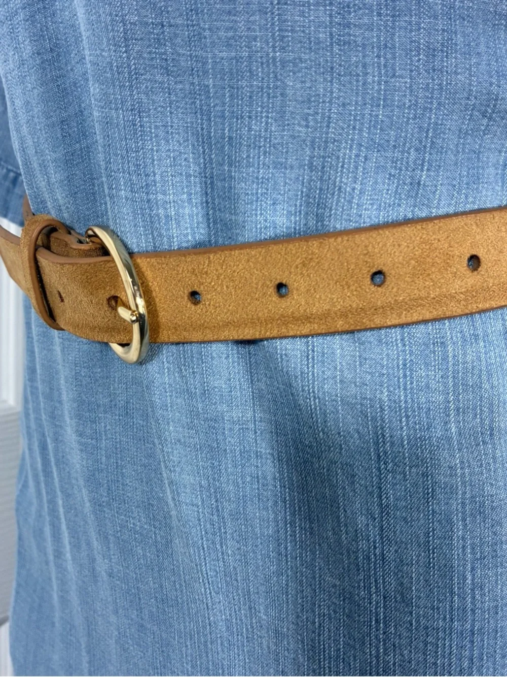 Express Womens belt Sz L Faux Suede Tan golden buckle